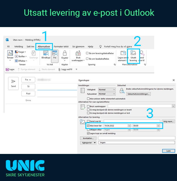 Fremgangsmåte for hvordan utsette levering av e-post i Outlook